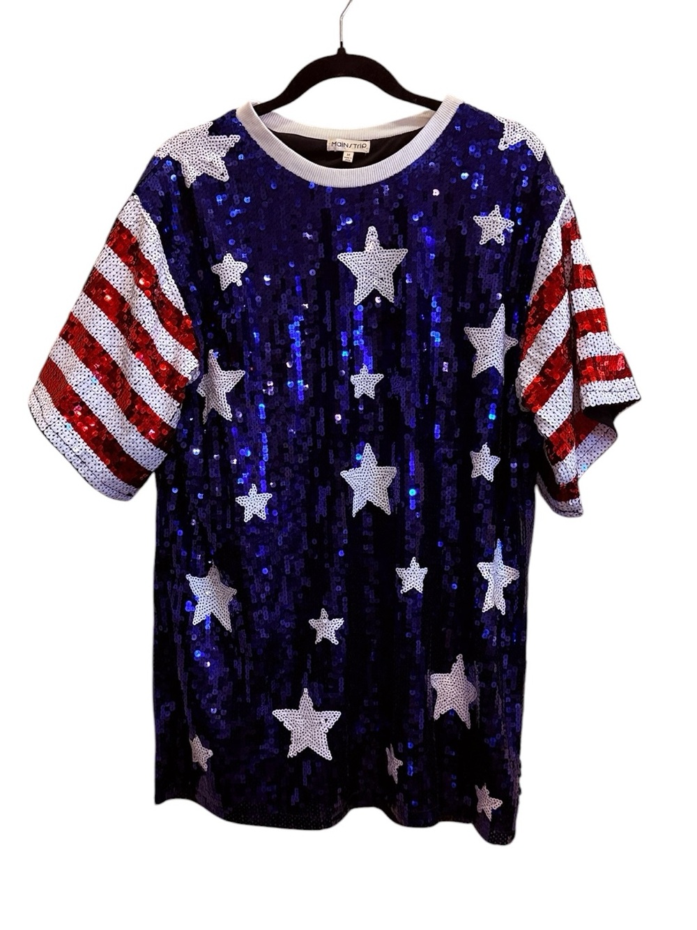 Main Strip Women’s Sequin Stars & Stripes Tunic Blue/Red/White sz M